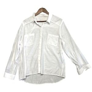 Chicos Womens Size 3 XL White Button Down Shirt Long Sleeve Lagenlook Minimalist
